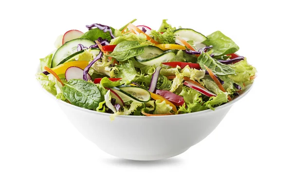 Grüner Salat Mit Frischem Gemüse Isoliert Auf Weißem Hintergrund — Stockfoto