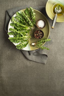 Taze karahindiba havai ateş bırakır. Sağlıklı bahar doğal organik gıda kavramı-görüntü