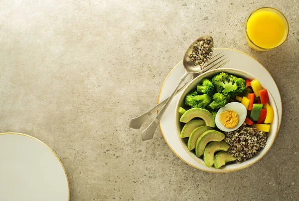 Healthy Salad Meal Quinoa Egg Avocado Mixed Fresh Vegetables Grey — Stock Photo, Image