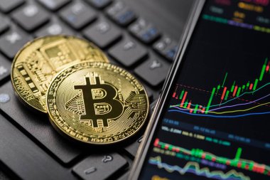 Akıllı telefondan Bitcoin altın kripto döviz alım satım şeması.