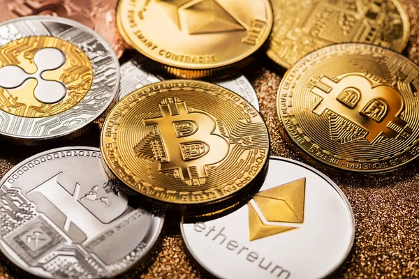 Bitcoin Och Altcoins Cryptocurrency Närbild Skjuta — Stockfoto