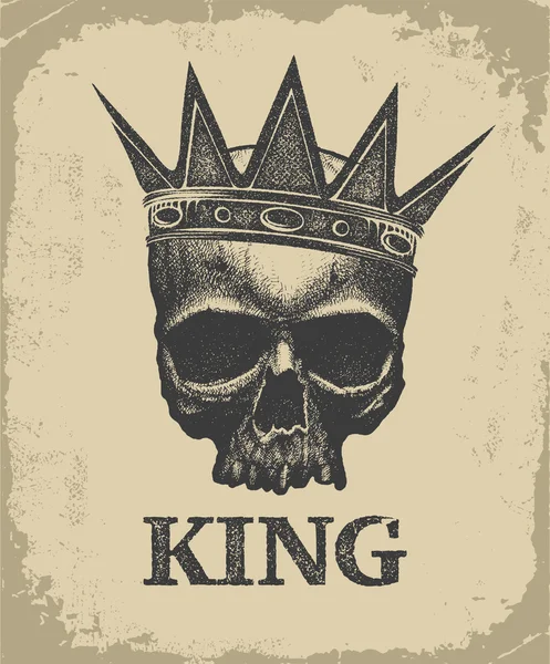 Hand drawn king skull wearing crown. — Stock Vector
