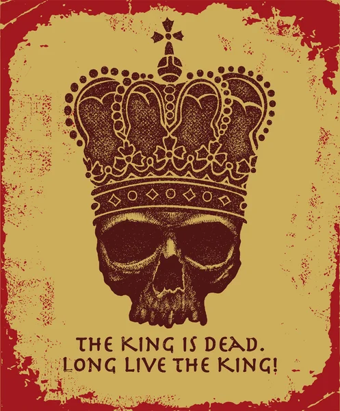 Ręką króla ciągnione czaszka noszenie korony. — Wektor stockowy