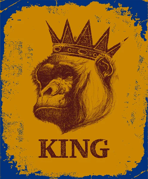 Monkey Face with King Inscription — стоковый вектор