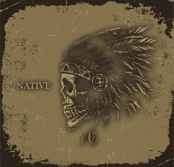 Skull indian chief hand drawing style — Stock Vector