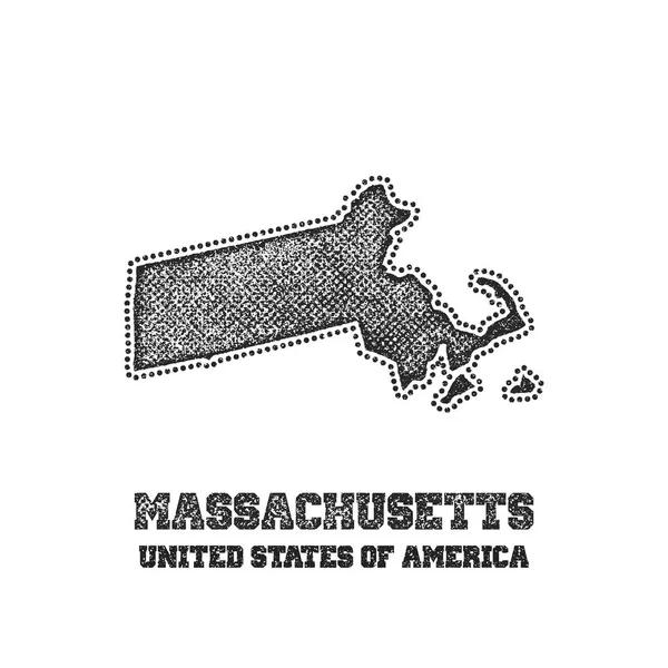 Massachusetts Haritası ile etiket. — Stok Vektör