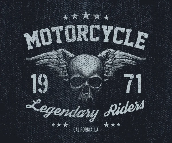 Emblème vectoriel rétro motocycliste vieux crâne — Image vectorielle
