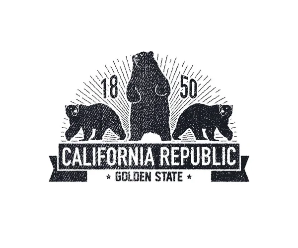 California t-shirt with grizzly bear. — Stock Vector