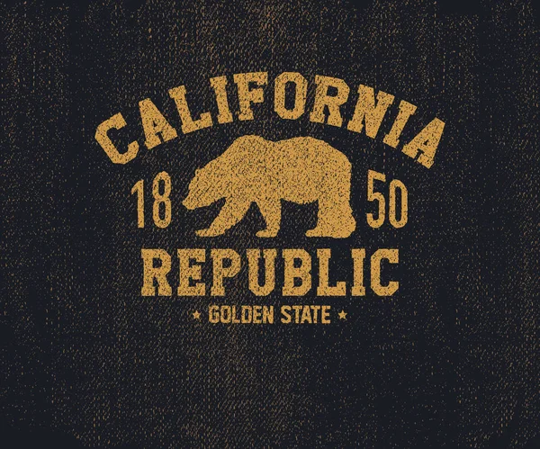 California t-shirt med grizzlybjörn. — Stock vektor