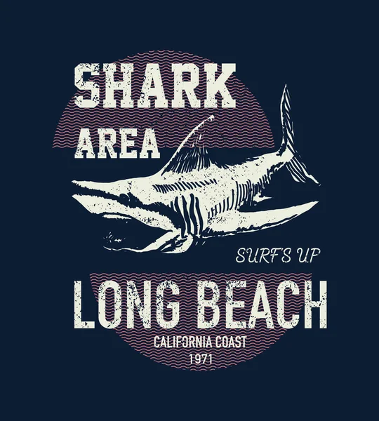 T 恤印刷设计鲨鱼复古 — 图库矢量图片