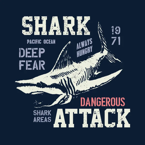 Illustration dangereuse de requin avec typo — Image vectorielle