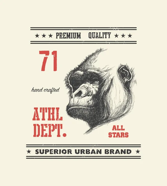 Tipografía urbana vintage con cabeza de gorila — Vector de stock