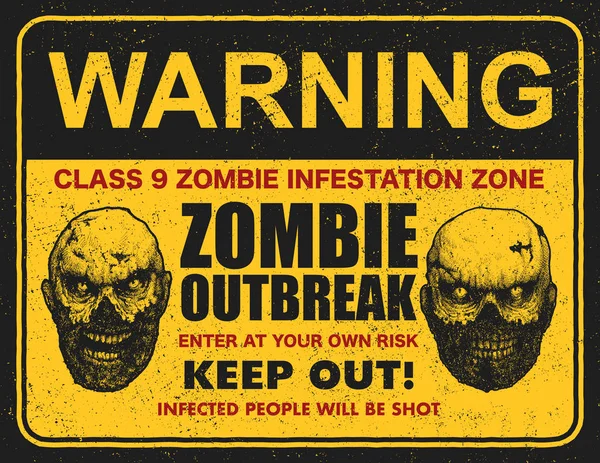 Affiche Panneau de signe zombie épidémie — Image vectorielle