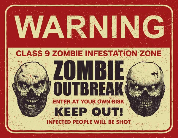 Poster zombie outbreak sign board — Stock Vector