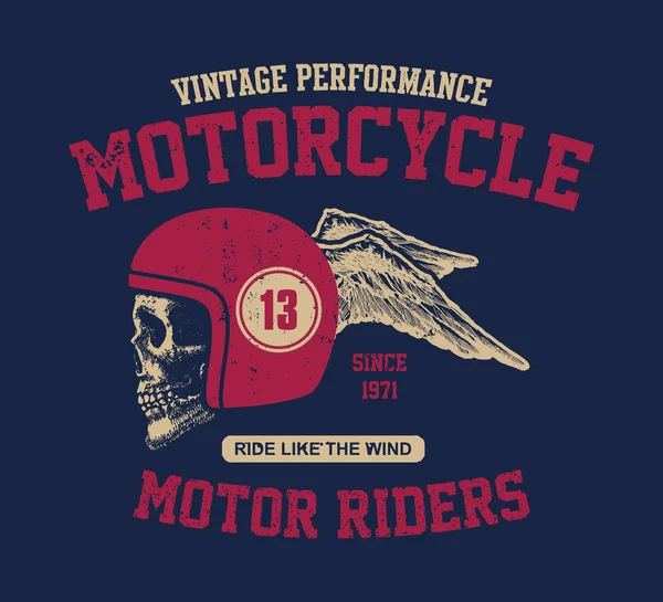 Crâne moteur. Vintage motard design . — Image vectorielle