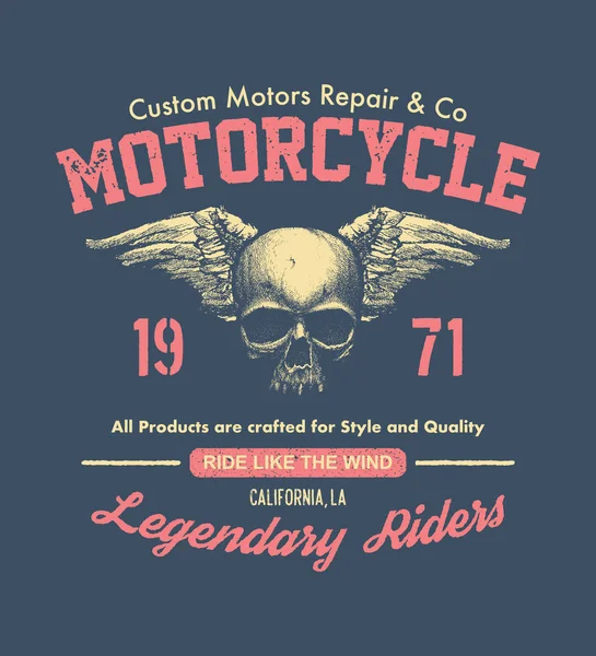 Crâne moteur. Vintage motard design . — Image vectorielle