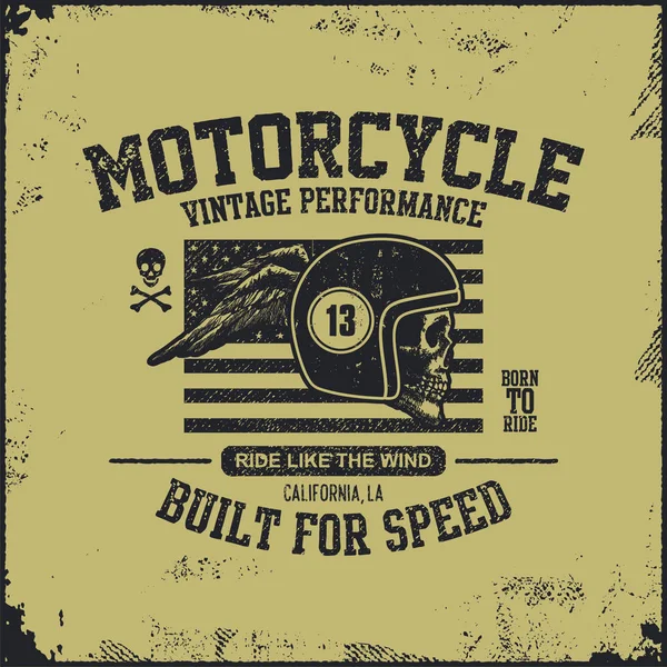 Crâne moteur. Vintage motard design . — Image vectorielle