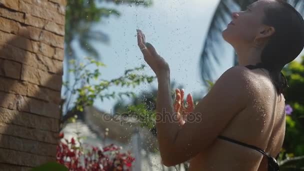 Young Woman Enjoys In Outdoor Shower Sensual Has A Washing In Slow Motion On Summer Holidays 1920x1080 Hd Stock Footage Young Woman Enjoys In Outdoor Shower Sensual Has A Washing In Slow Motion On Summer Holidays 1920x1080 Hd Stock Footage