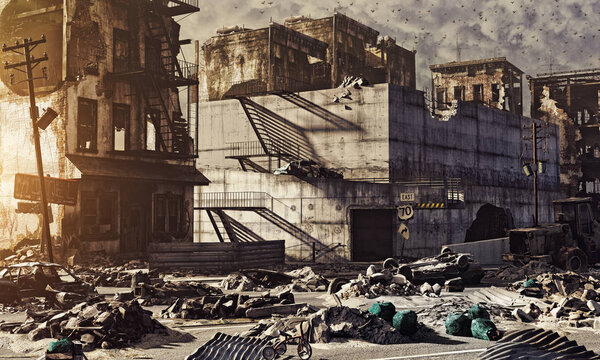 Ruins of a city . 3d illustration concept