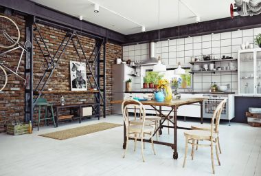 modern loft kitchen interior clipart