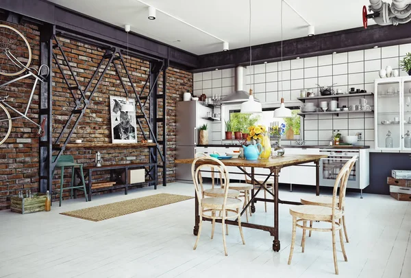 Moderno loft cocina interior — Foto de Stock