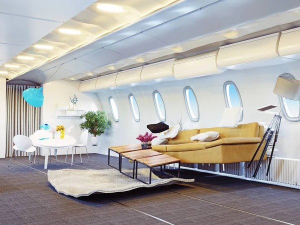 Cabine de avião com sofá marrom — Fotografia de Stock