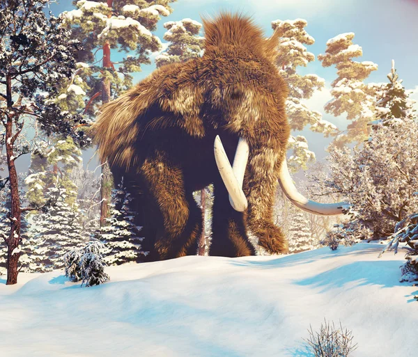 Big Mammoth in the winter forest — Stock Photo, Image