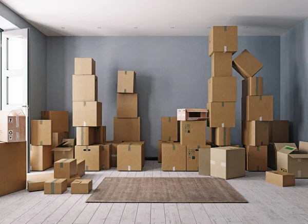 Room full of cardboard boxes — Stock Photo, Image