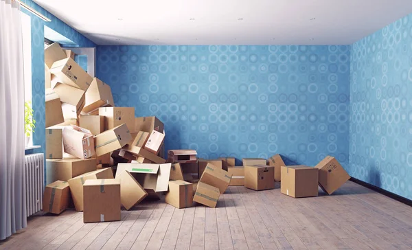 Картонні коробки в кімнаті — стокове фото