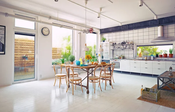 Loft Küche Interieur — Stockfoto