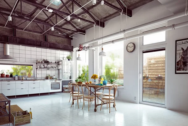 Loft Küche Interieur — Stockfoto