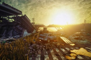 Bir şehir otoyol kalıntıları. 