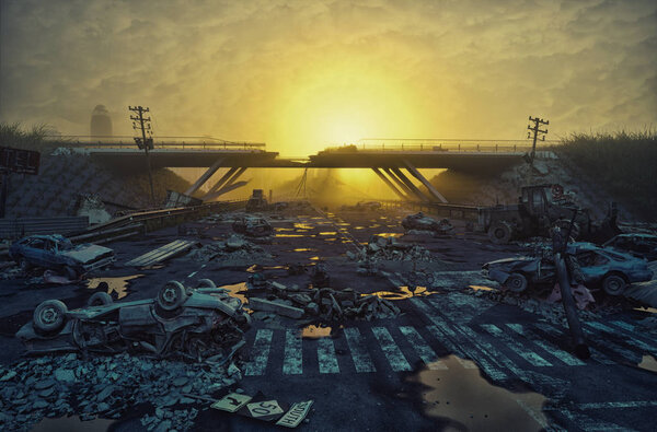 Ruins of a city. Apocalyptic landscape.