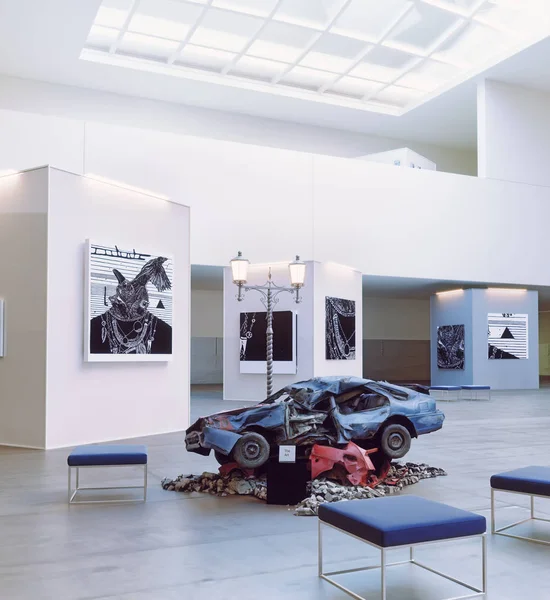 Colidiu carro como objeto de arte moderna — Fotografia de Stock