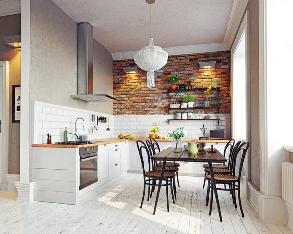 Moderní lehká kuchyně interiér — Stock fotografie