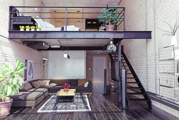 Design Intérieur Loft Moderne Style Contemporain Concept Rendu — Photo