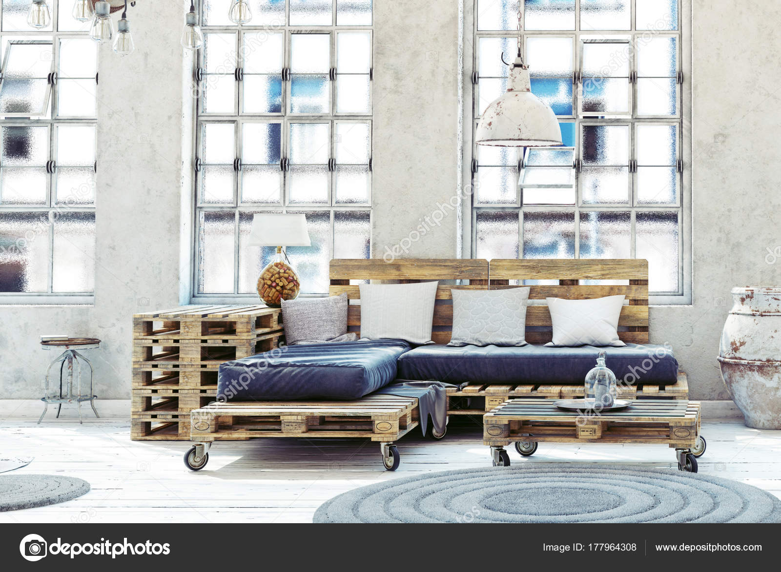 Zolder Woonkamer Interieur Pallet Meubelen Afbeelding — Stockfoto ... Zolder Woonkamer Interieur Pallet Meubelen Afbeelding — Stockfoto ...