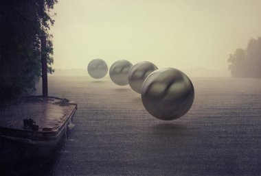 gizemli küreler yağmur göl üzerinde. Photocombination kavramı