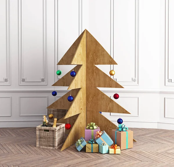 Plywood Christmas Tree Luxury Interior Concept — Stock Photo, Image