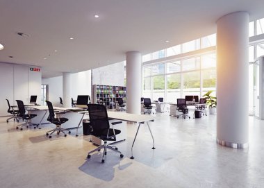 Modern ofis binası iç. 3D render kavramı