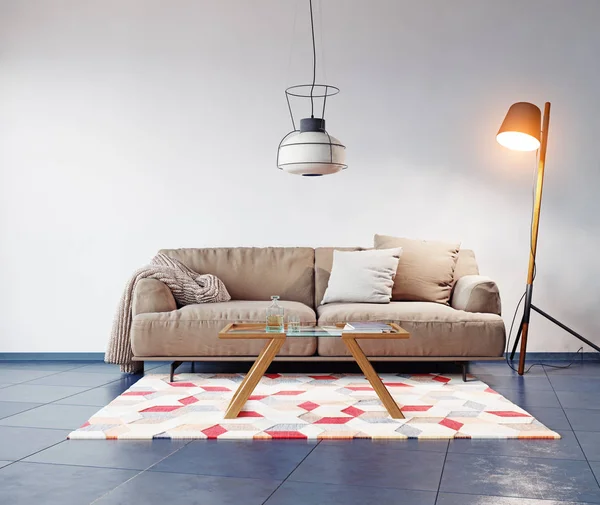 Moderne Kamer Interieur Sofa Muur Rendering Concept — Stockfoto