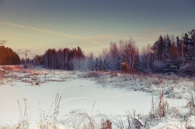 kış manzara güzel gün batımı