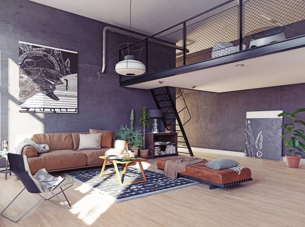 Modern Living Room Interior Render Concept — Stock Photo, Image