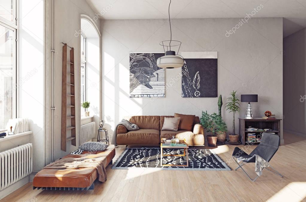 modern living room interior. 3D render concept
