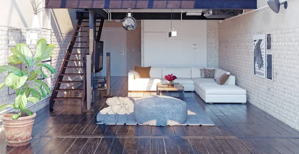 Modern Loft Living Room Interior — Stock Photo, Image