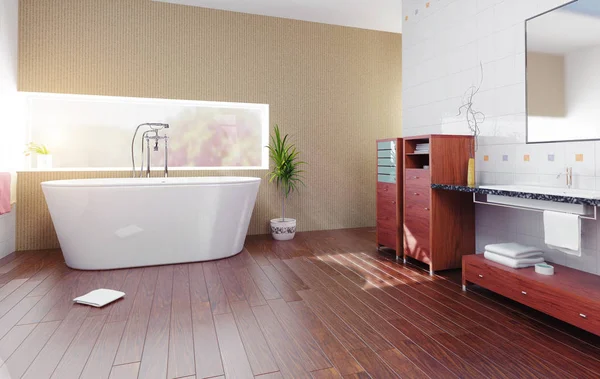 Moderno Bagno Minimalista Con Vasca — Foto Stock