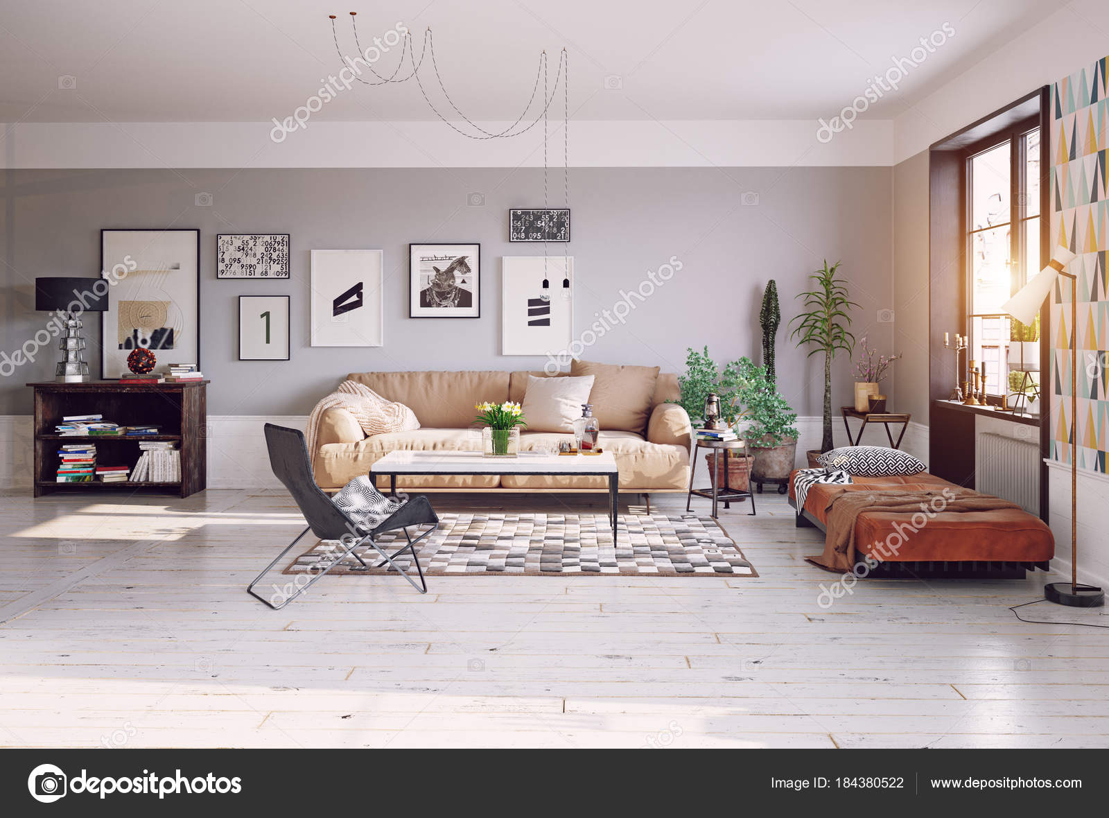 Front View Modern Living Room Design Wooden Commode Pictures Grey Stock Photo Image By C Vicnt2815 184380522