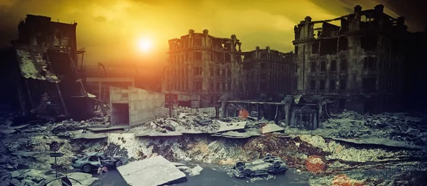 Apocalyptische stad zonsondergang Rechtenvrije Stockfoto's