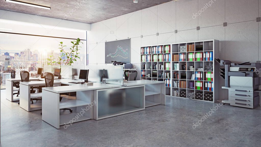 modern office interior, 3d rendering business concept design