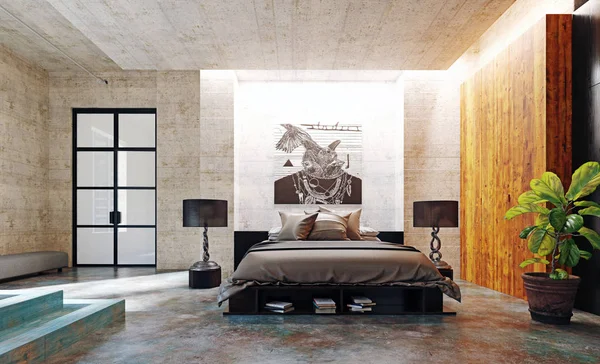 Modernt loft sovrum interiör. — Stockfoto